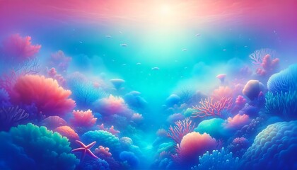 Gradient color background image with a dreamy ocean reef theme