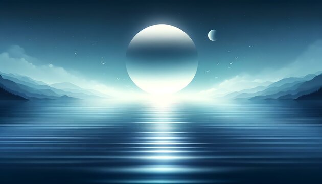 Gradient color background image with a tranquil moonlit lake theme