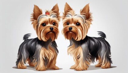 Two yorkies standing next to each other