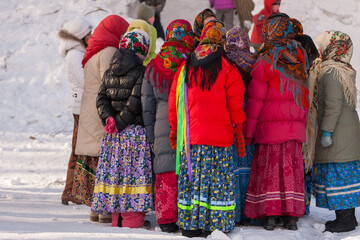 Fototapeta premium group of people in costume in winter, Siberia