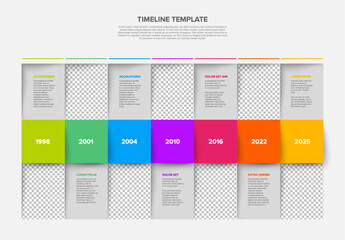 Simple mosiac Colorful Infographic Timeline Template Design with big photo placeholders