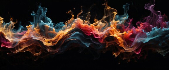 Wavy colored smoke on a black background