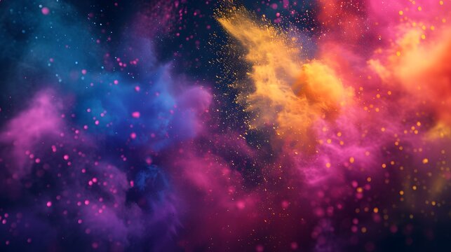 Holi background colorful powder explosions.