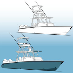 Fishing boat vector line art illustration one color