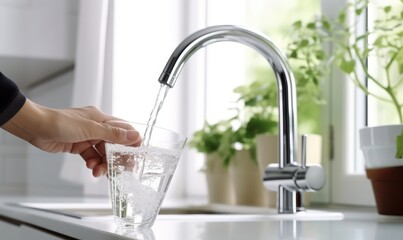Filling a Glass With Clear, Refreshing Water From a Faucet