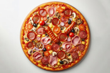 Meat Lovers pizza isolated on solid white background. ai generative