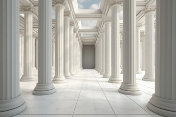 Obraz premium 3D rendering corridor pillars background,3d render of a corridor with columns, 3d rendering white corridor pillars background AI generated