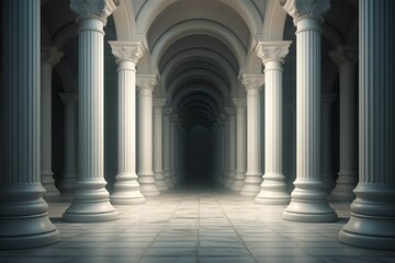 Fototapeta na wymiar 3D rendering corridor pillars background,3d render of a corridor with columns, 3d rendering corridor pillars background AI generated