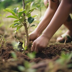 Gardening- planting of new tree, sustainable environment