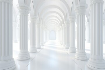3D rendering corridor pillars background,3d render of a corridor with columns, 3d rendering white corridor pillars background AI generated