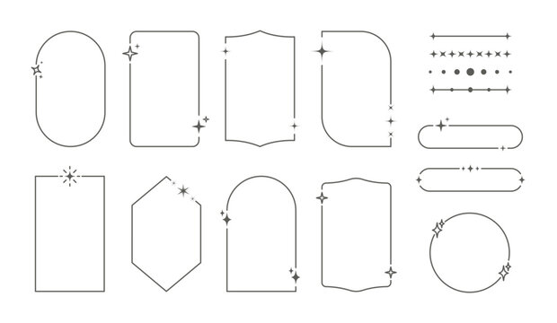 Modern minimalist aesthetic line elements set. Linear geometric frames and dividers. 
