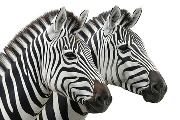 Couple of zebras isolated on white background. Safari animals