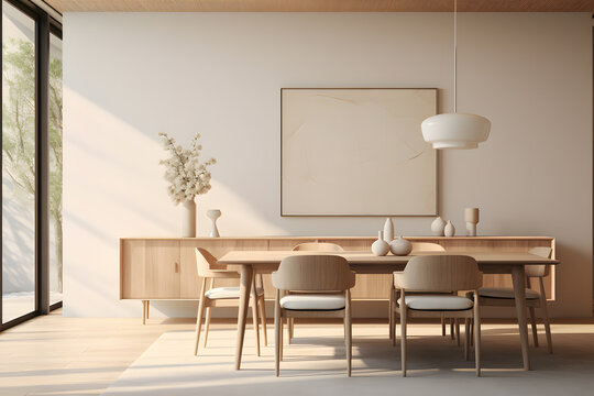 A dining room showcasing calming colors and minimalist