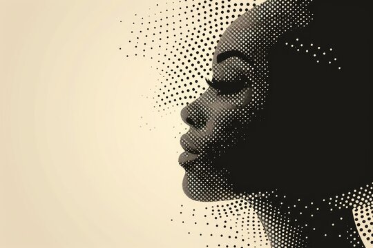 A woman's head silhouette covered in dots. Generative Ai.