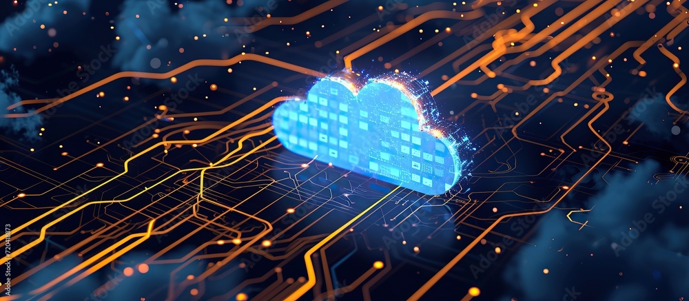 Poster cloud and edge computing technology concept and smart city, innovative technology background. global