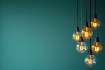 Many lightbulbs are suspended. Generative Ai. - obrazy, fototapety, plakaty