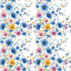 Seamless pattern with flowers on white background retro style.