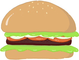 hamburger with fresh vegetables and delicious meat isolated on white