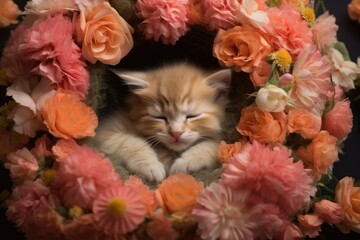 baby kitten in flowers as a baby sloth