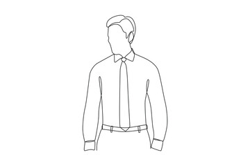 Office man wearing office uniform with ties. Professional work profession and uniform minimalist concept. Continuous line draw design graphic vector illustration