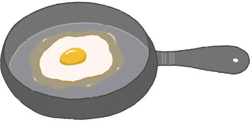 Cooking fried egg in a frying pan