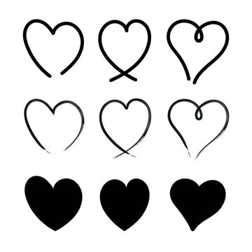 Hearts set hand drawn and glyph style