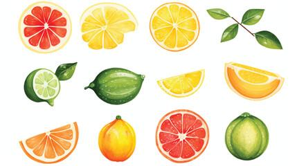 Watercolor citrus fruits vector illustration cartoon
