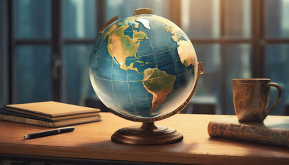 Global Market Representation: A Glass Globe Depicting the World on a Desk