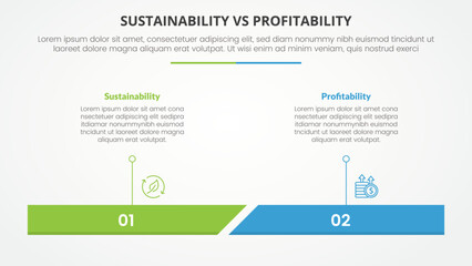 sustainability versus profitability comparison opposite infographic concept for slide presentation with percentage horizontal bar with flat style - obrazy, fototapety, plakaty
