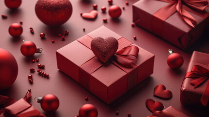 Valentine's Day gift box. This festive red present adorned with a ribbon and heart symbolizes celebration, romance, and the joy of giving. Perfect for birthdays, anniversaries, and special occasions.