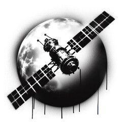 satellite in orbit in stencil-art style,black and white, generative ai