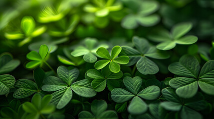 Fototapeta na wymiar St. Patrick's Day Celebration: Green St. Patrick's Day Background for Festive Greetings, Four-leaf green clover for good luck on St. Patrick's Day, st. Patrick's Day abstract, Generative Ai
