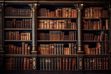 A massive bookshelf filled to the brim with a wide variety of books, many books on a shelf in a library, AI Generated