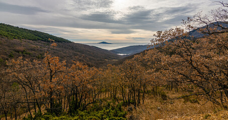 Winter dawn, very cold and windy day in the port of La Morcuera, Miraflores, Madrid.