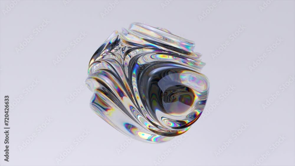 Poster 3d animation of abstract art with a surreal glass sphere or ball in the process of deformation trans