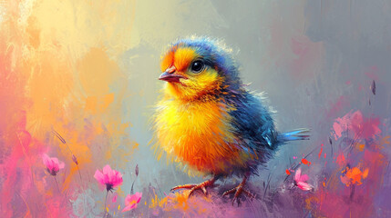 colorful yellow chick cute print illustration