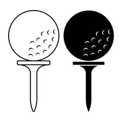 Golf ball on tee outline and glyph - obrazy, fototapety, plakaty