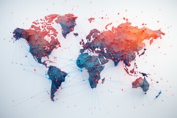 A detailed map of the world covered with a multitude of dots representing various locations, World communications network map, AI Generated