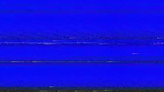 Screen interference and damage, scratches and TV artifacts. Visual stripes and noise in the background of the TV blue screen. Analog flickering noise texture and bad interference.
