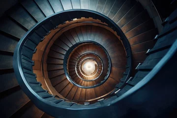 Foto op Canvas Spiral staircase in a modern building, close up view of spiral staircase, Spiral staircase in the church, Circular staircase from above, Architecture concept, AI Generated © Ifti Digital