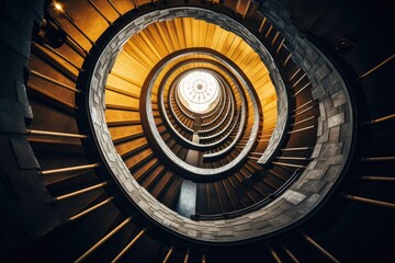 Spiral staircase in a modern building. View from above, Spiral staircase in the church, Circular staircase from above, Architecture concept, AI Generated