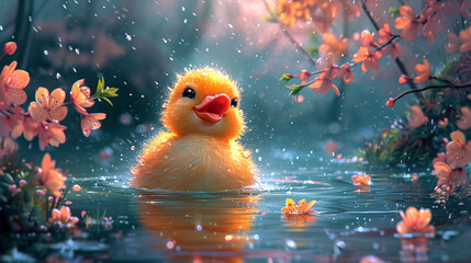 illustration of a cute print of a swimming duck - Powered by Adobe