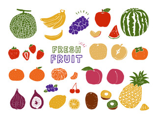 手描きのフルーツアイコンセット　カラー