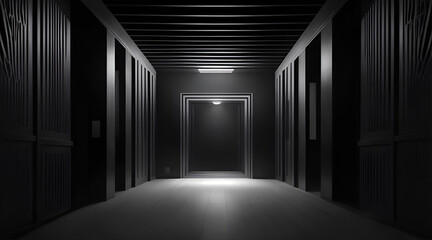 Futuristic black corridor with lights and shadows 3D background
