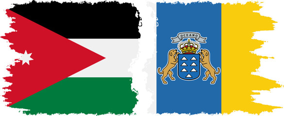Canary Islands and Jordan grunge flags connection vector