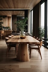 Solid wood table oak in the penthouse