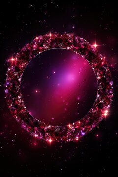 Ruby glow glitter circle of light shine sparkles and silver dusk spark particles in circle frame