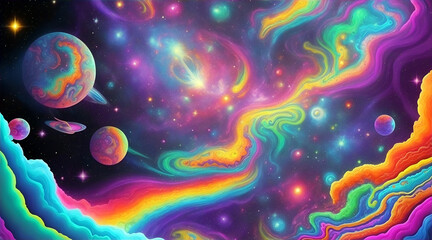 Cosmic space with planets stars and galaxy Colorful abstract background