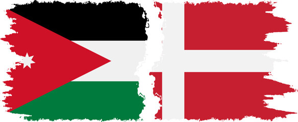 Denmark and Jordan grunge flags connection vector