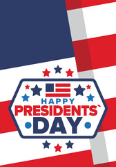 Fototapeta premium Happy Presidents day in United States. Washington's Birthday. Federal holiday in America. Celebrated in February. Patriotic american elements. Poster, banner and background. Vector illustration
